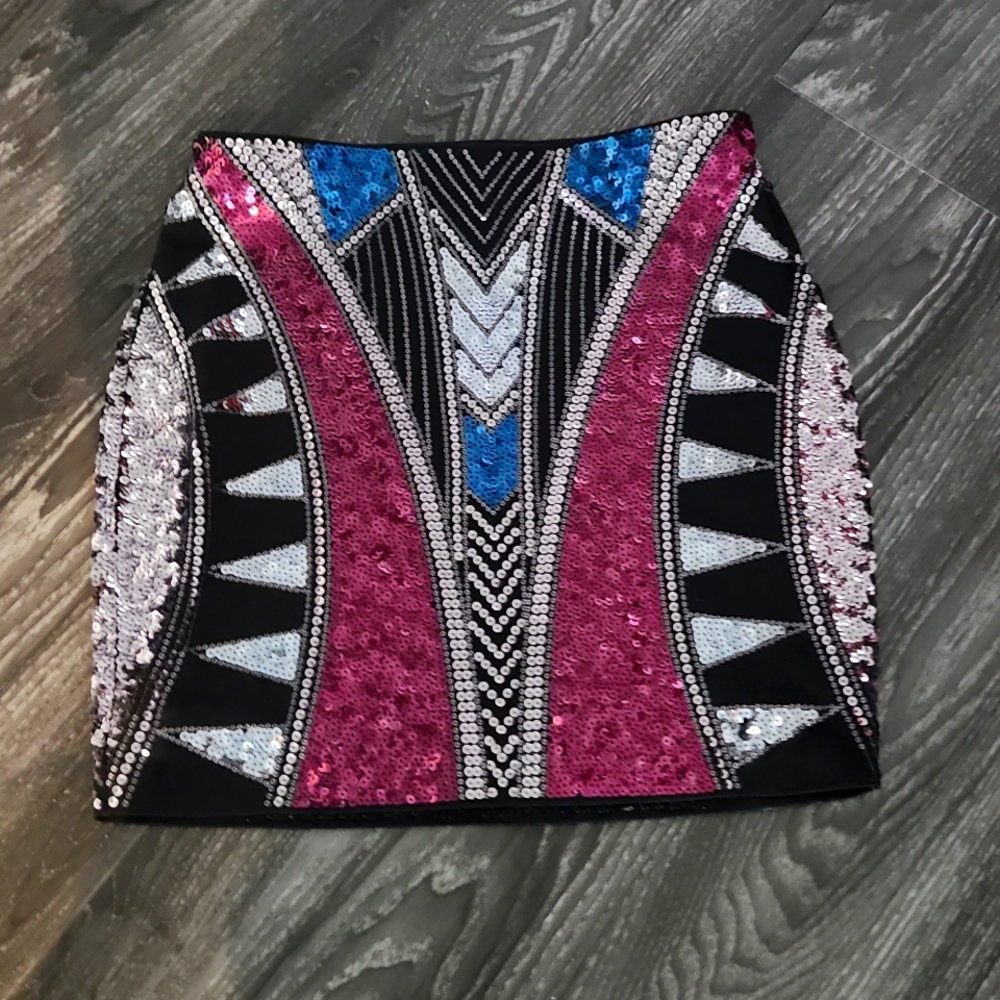 Express Black, Silver, Blue, Purple Sequin Mini Skirt XS - Picture 1 of 3